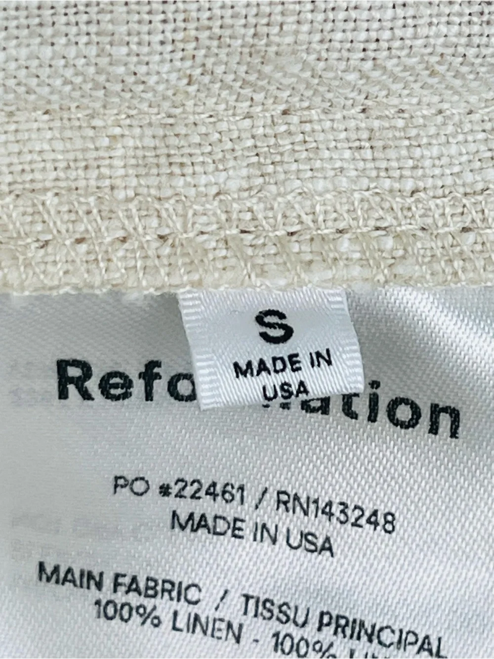 Reformation Mora 100% linen natural color smocked waist pull on pants, small.